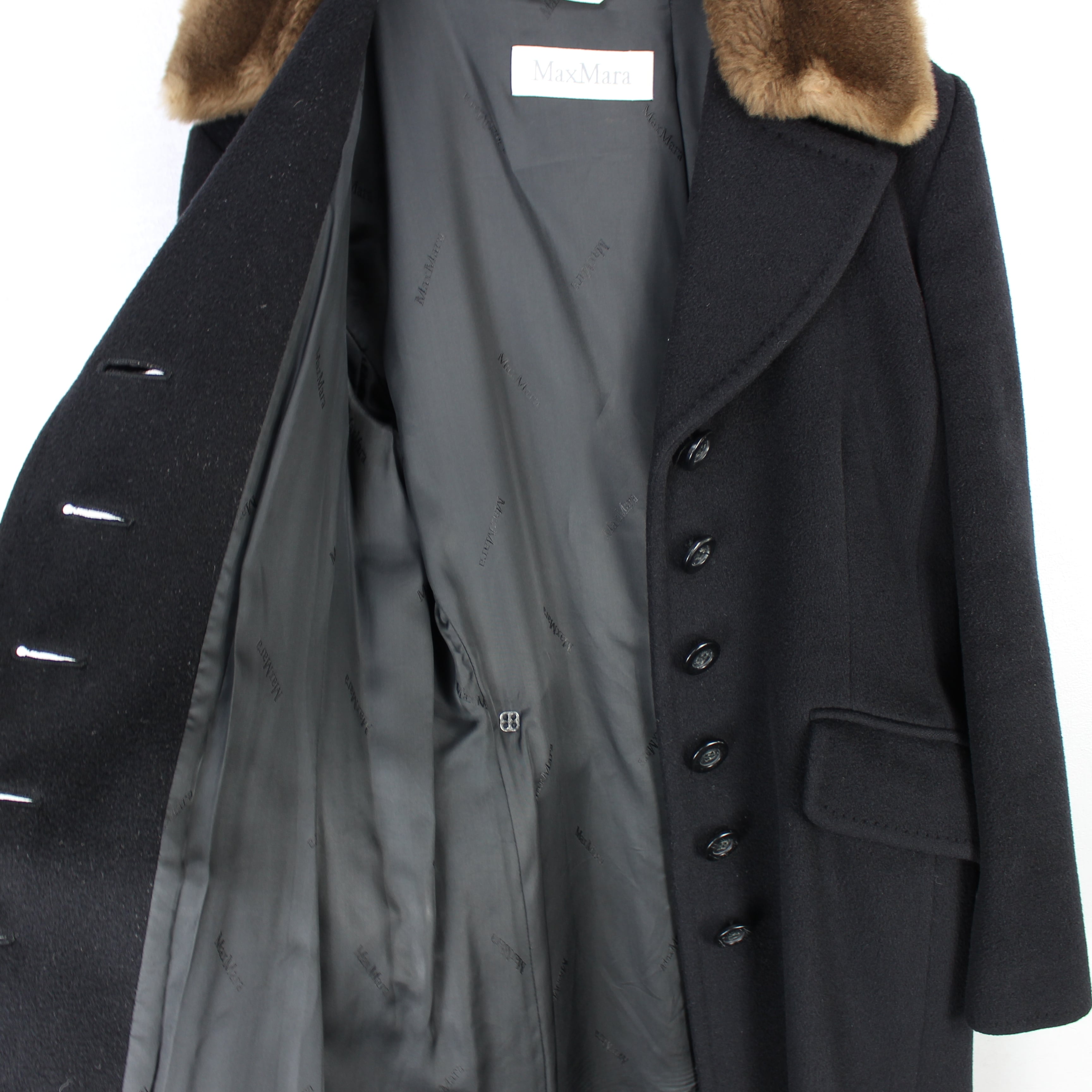 Max Mara FUR CASHMERE BREND WOOL CHESTERFILED COAT MADE IN ITALY ...