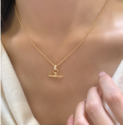 【金属アレルギー対応】18Kコート SILVER925 Tバー ネックレス / レトロモチーフ 上品 大人カジュアル