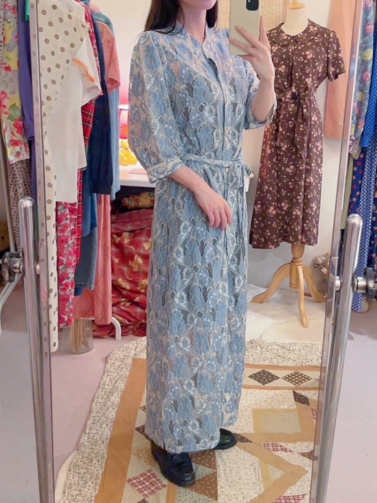 dusty blue flower lace one-piece