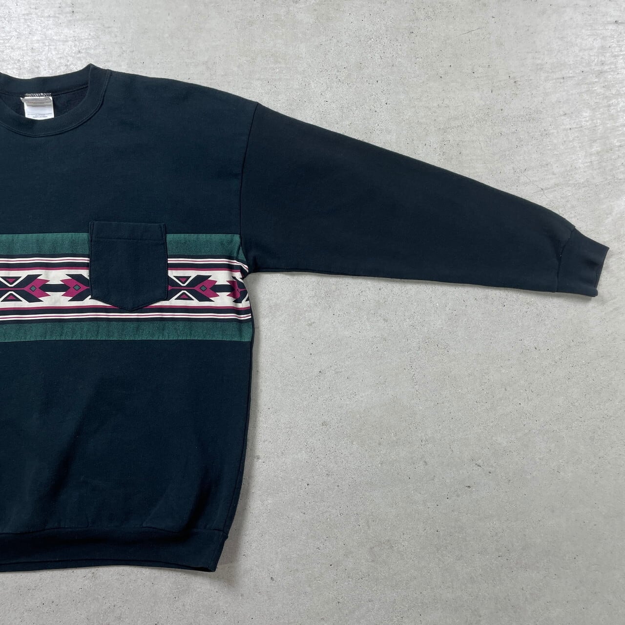 90年代 Hanes ネイティブ柄 スウェットシャツ ポケット メンズL 古着