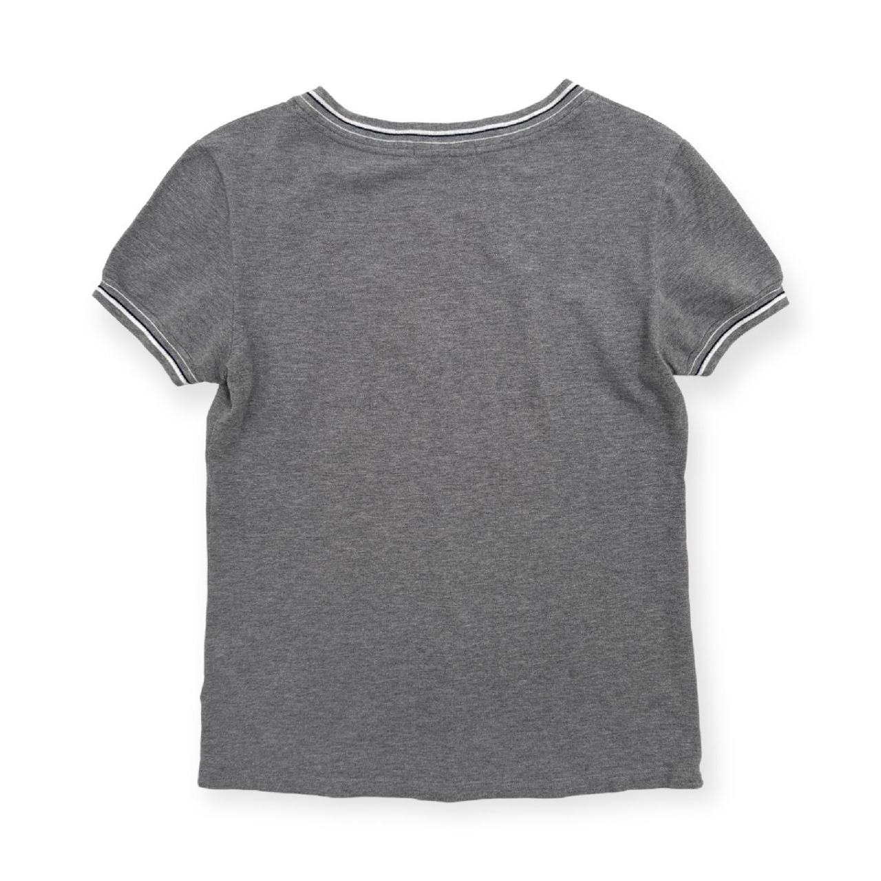 LACOSTE ラコステ 銀ワニ 刺繍 Vネック 半袖 Tシャツ カットソー 鹿の子 38/グレー/ファブリカ シルバーワニ