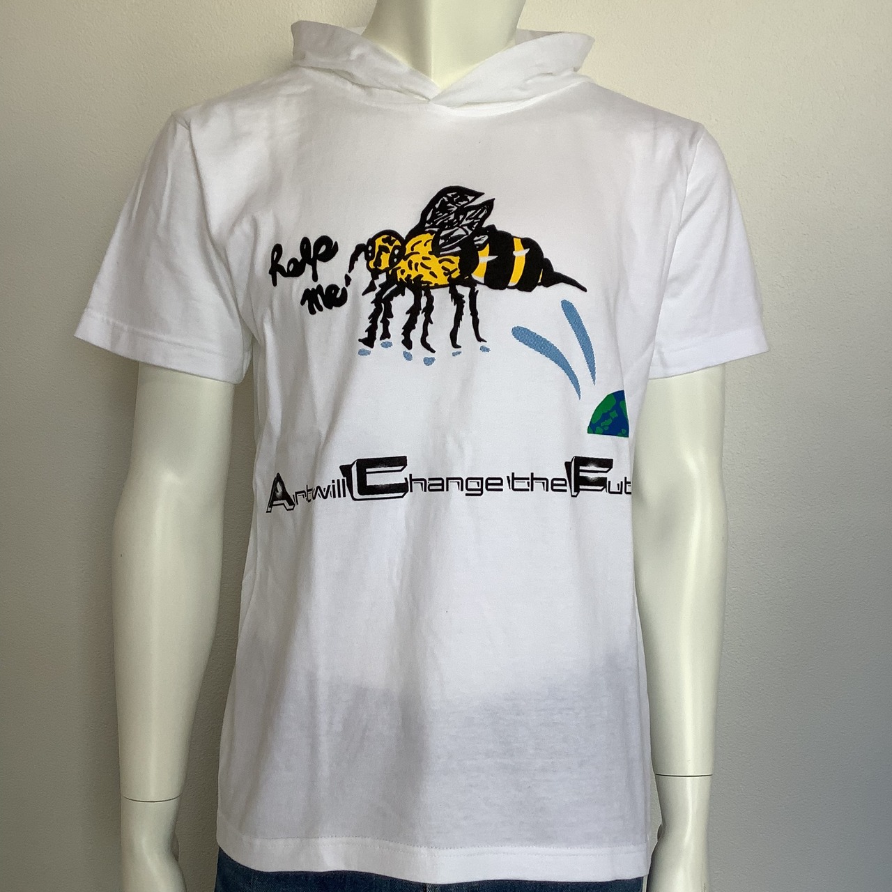 Free bee ( 自由なハチ ) フード付き半袖Tシャツ ホワイト