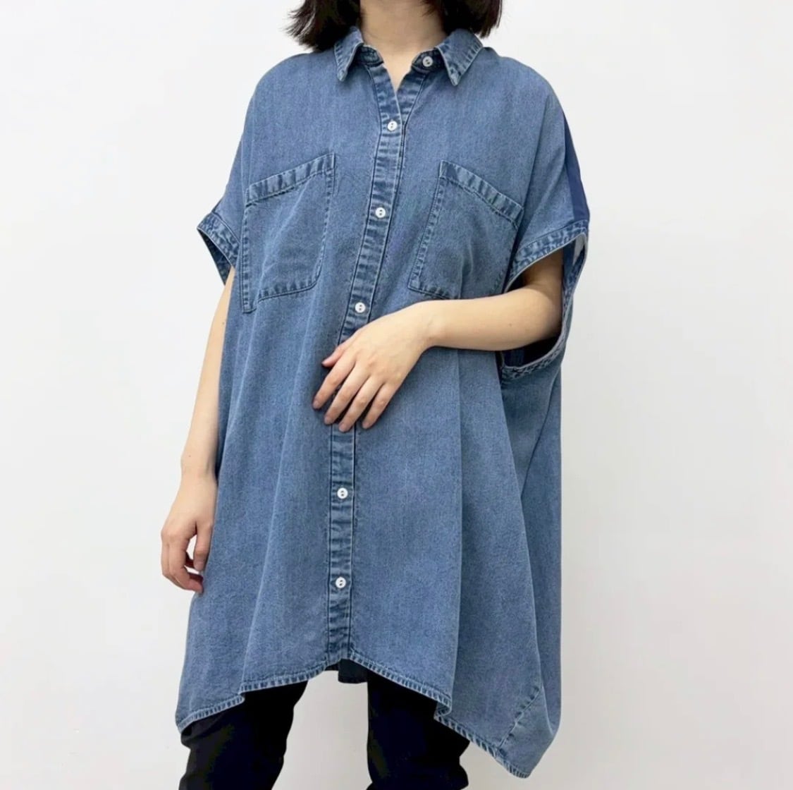 CYNICAL】テンセルデニム×ジョーゼットロングシャツ 612-95131 | Posie