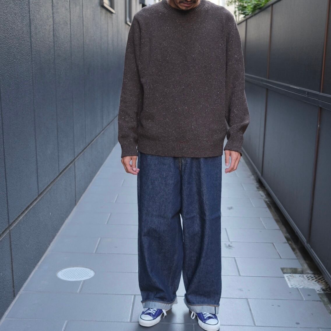 EVAN KINORI(エヴァン キノリ) / Crewneck Sweater Recycled Cashmere Wool-Brown Donegal-