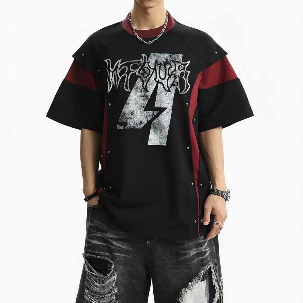 ゴシックロゴドッキングパネルルーズフォルムTシャツ 1col   A00120