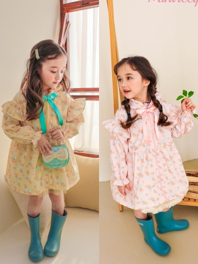 ラスト1 yellowL【即納】<minirecipe>  Floral rain coat