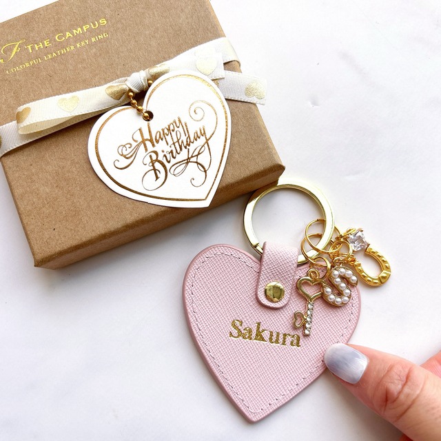 パールイニシャルチャームCOLORFUL HEART KEY RING