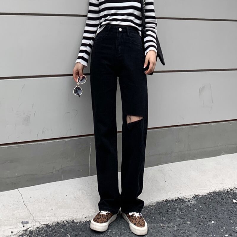 ブラックジーンズ サマー薄手ハイウェストルーズパンツ 夏物 スーパーモール81122172368