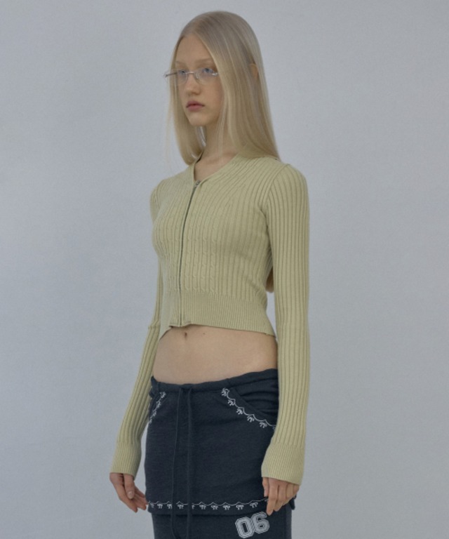 [SCULPTOR] Cable Collar Knit Zip-Up Dusty Lemon