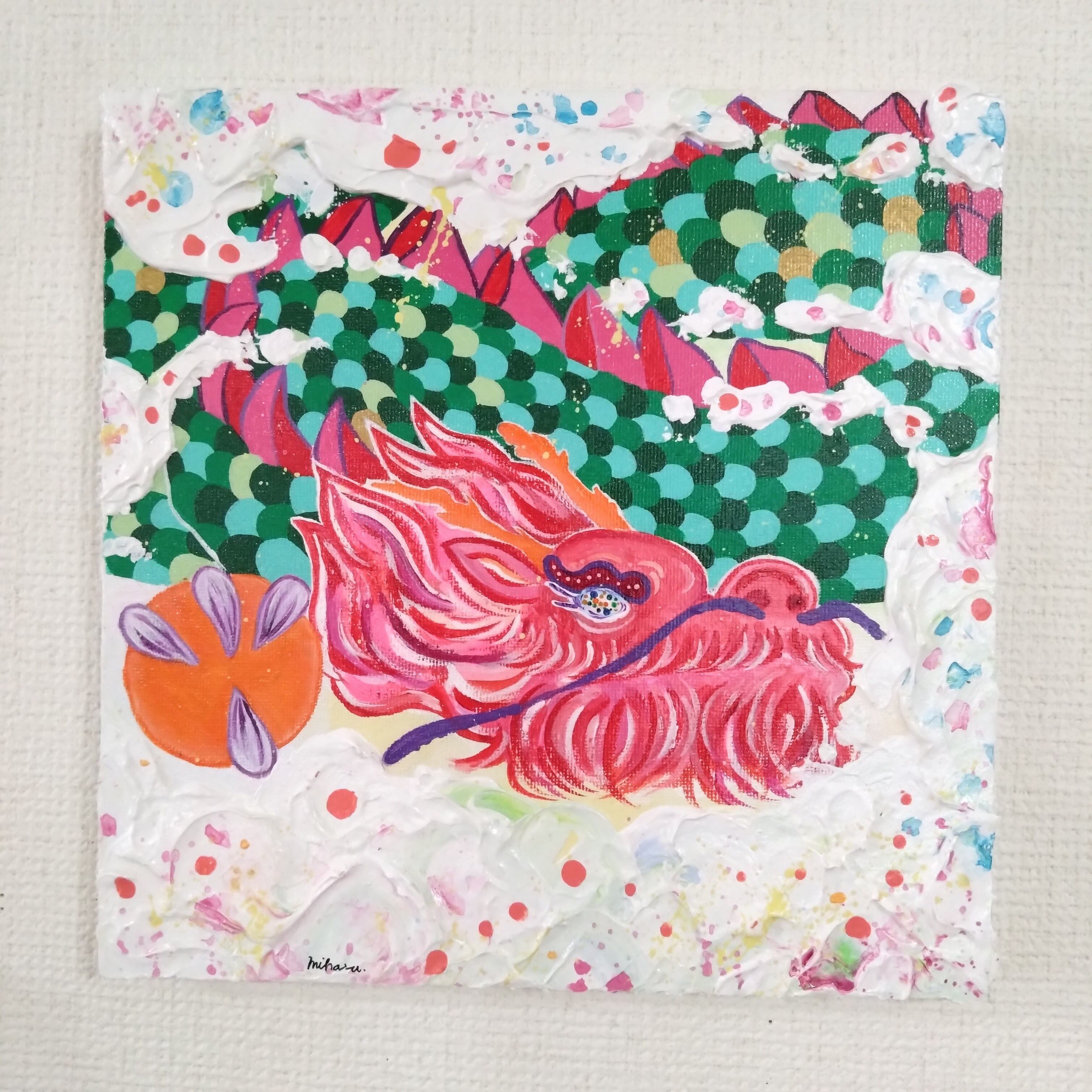 アクリル画 「守護鳥」原画 F0サイズ図案アート