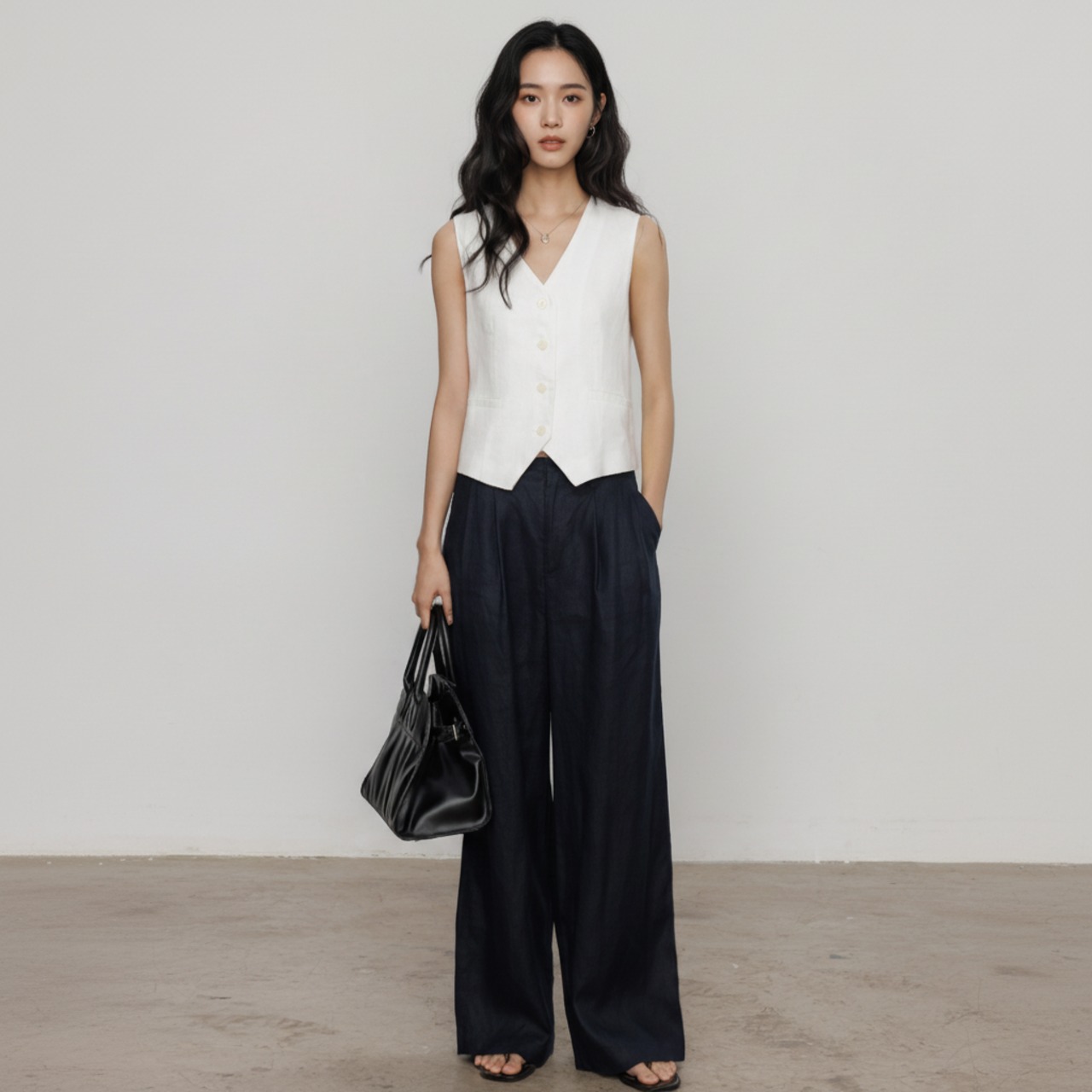 タック入り ワイドレッグ フルレングス パンツ   1color  26055・画像7