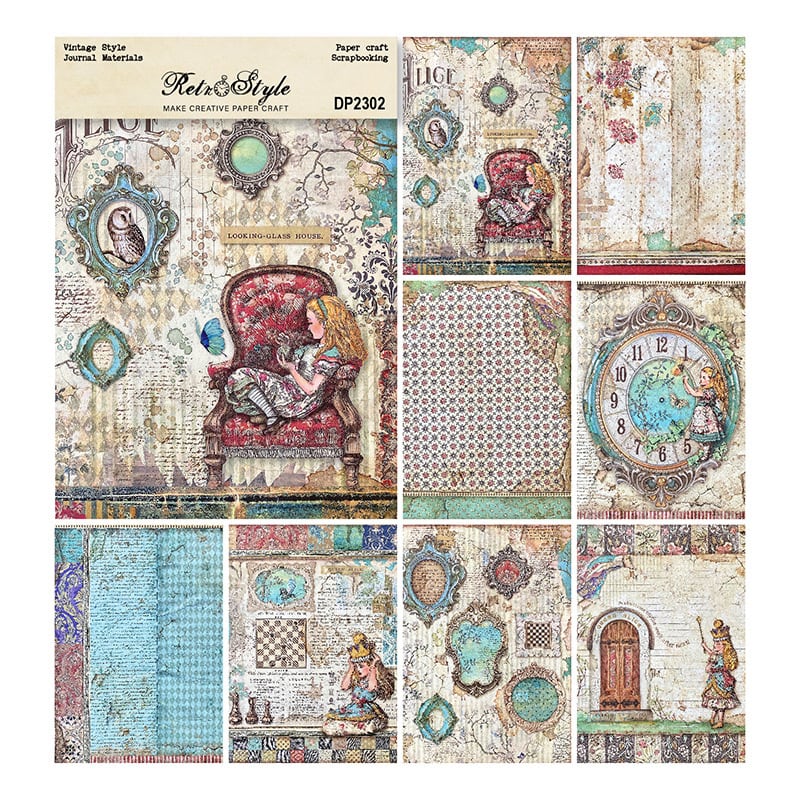 デザインペーパー Hidden wonderland67 不思議の国のアリス ヴィンテージ風A5デザインペーパー8種8枚