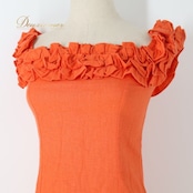 フラダンス 衣装 ワンピース ドレス オレンジ系 MUUMUU PARADAISE 無地 シンプル フリル ハワイアン アロハ フラ ダンス レッスン 練習 ハワイアンダンス レディース 華やか 鮮やか かわいい おしゃれ 上品 大人っぽい フリルドレス お揃い ハワイ アロハシャツ 華やかオレンジ リネン コットン カジュアル お出かけ 海外旅行 フェスティバル 夏