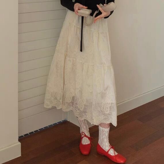 スカラップ刺繍フレアスカート 00156