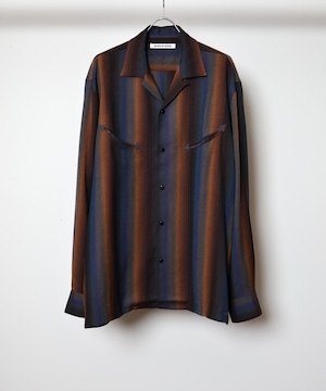 SEVEN BY SEVEN / 800-6250071 SMILE POCKET OPEN COLLAR  SHIRTS - WOOL RAYON GRADETION STRIPE -(MULTI STRIPE)