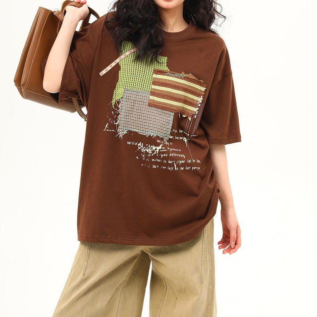 パッチワークコラージュアートTシャツ 1col R02414
