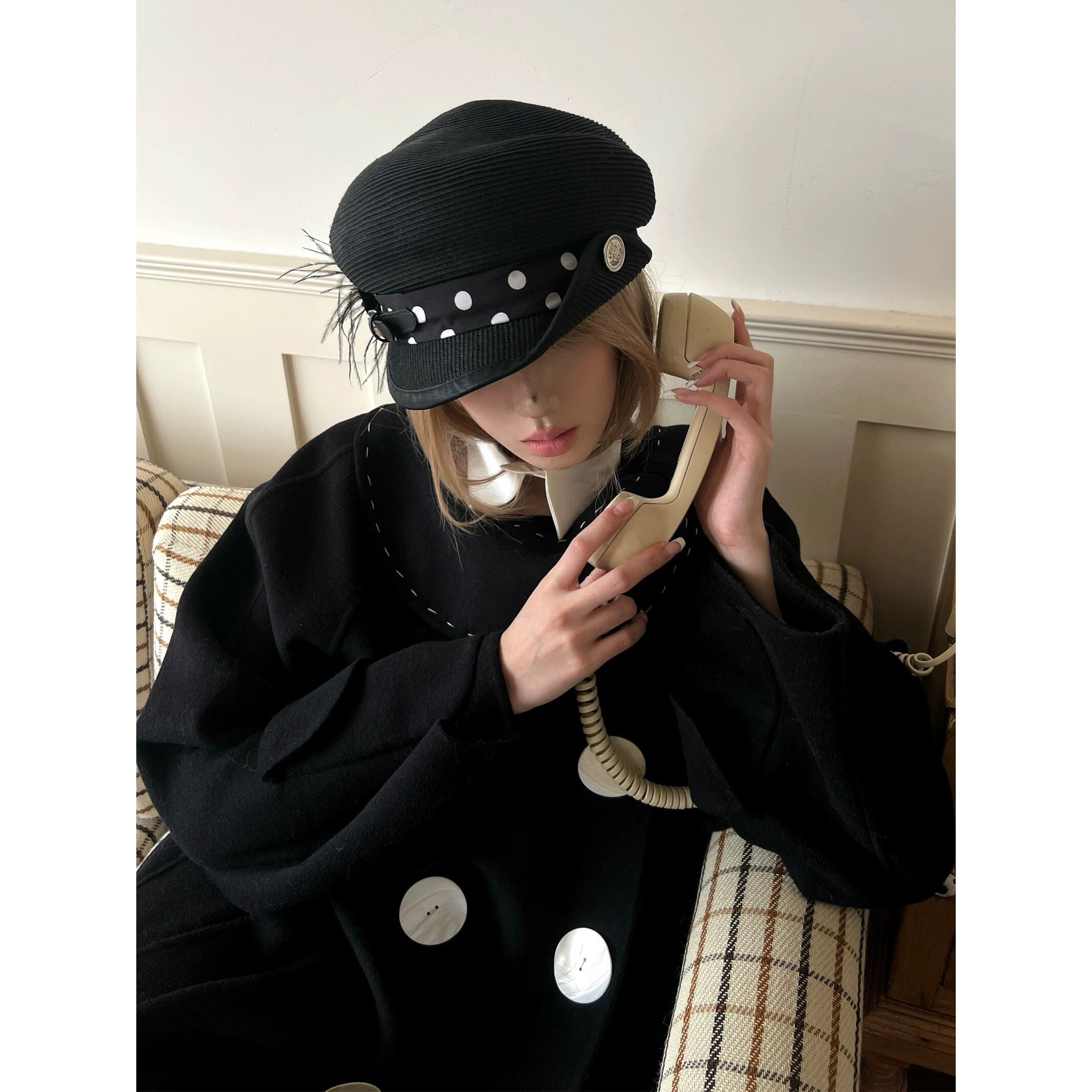 帽子 nit alcove Black polka dot straw hat nit alcove] Black polka dot straw hat | BYORI