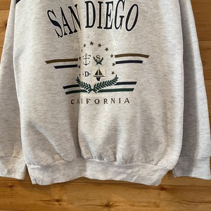 【USA】90s USA製 ハーフジップ スウェット プルオーバー プリント San Diego Californiaバイカラー 切替 ツートンカラー XL相当 ビッグシルエット US古着