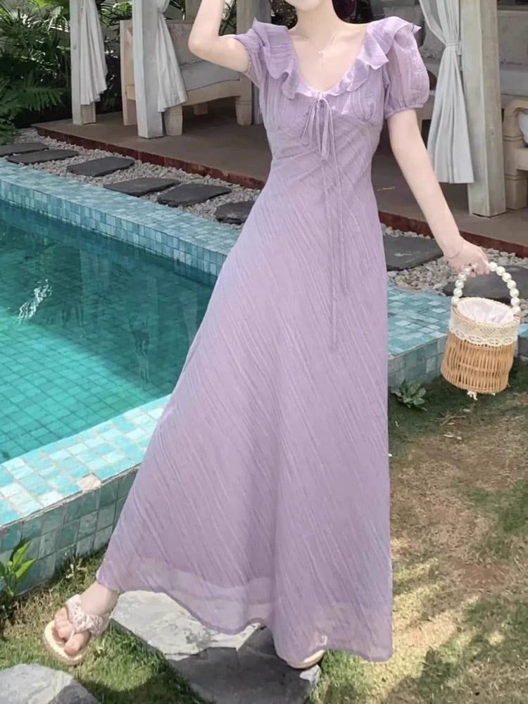 未使用✨リナシメント　シアーロングワンピース　リボン　フラワー華やか着痩せワンピ ワンピース シフォン 着痩せ ロングワンピース ロング ワンピ