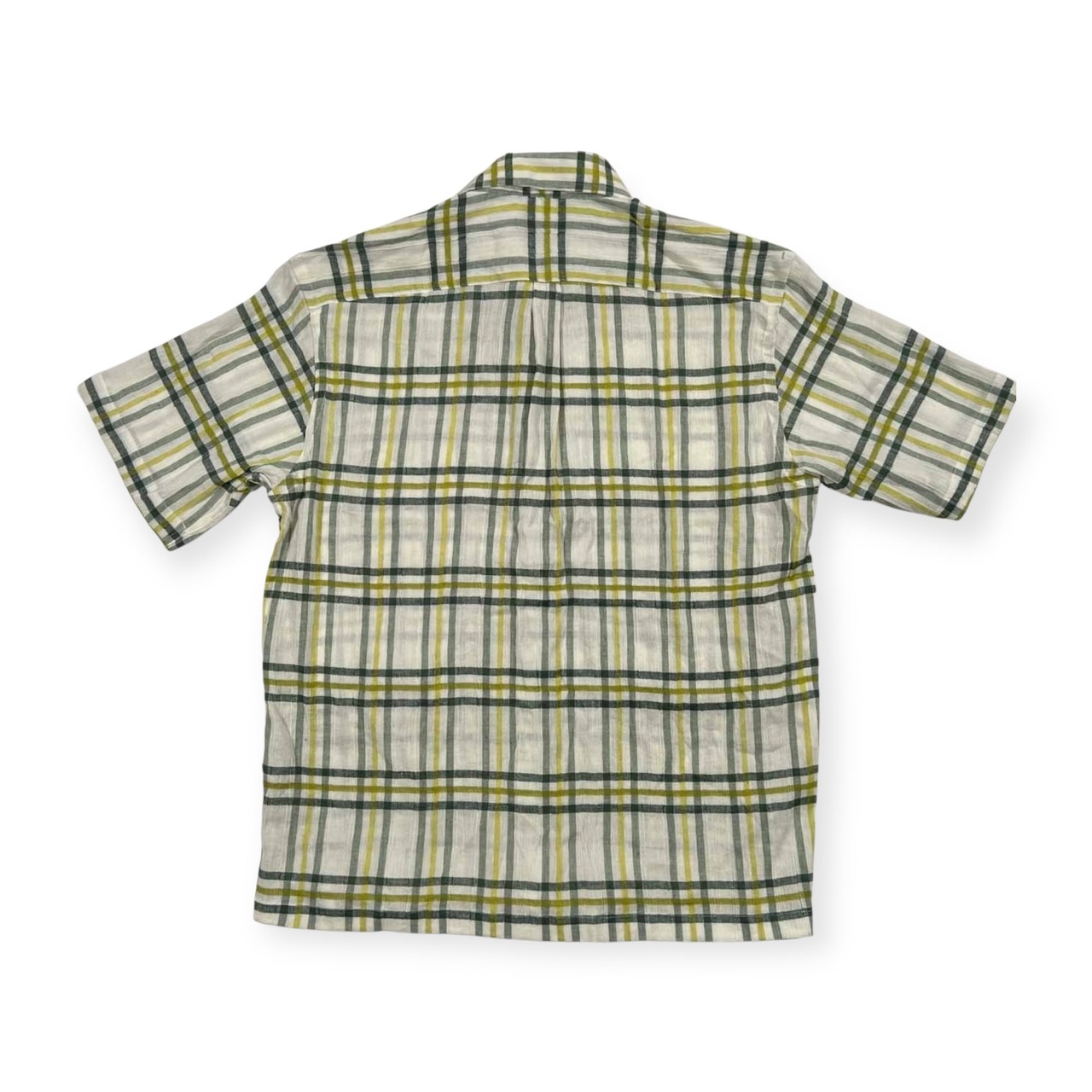 G-stage ジーステージ チェック柄 リネン&コットン BD 半袖シャツ LL /メンズ/ジェノ/ホワイト×グリーン系