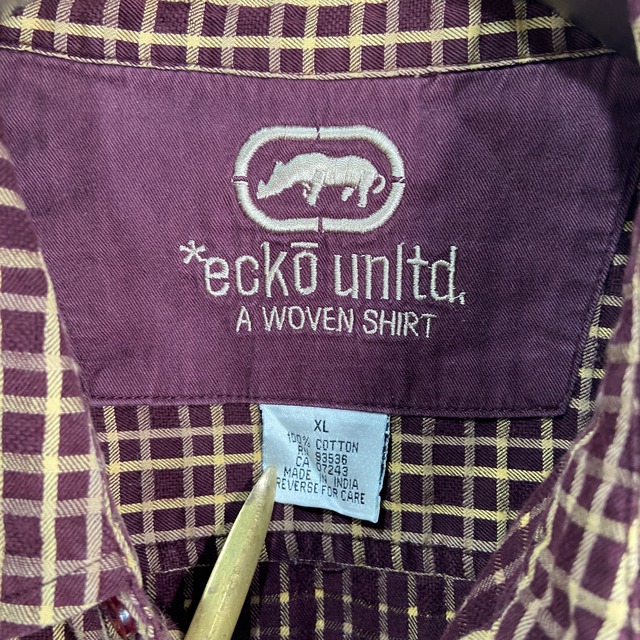 『送料無料』ECKO エコー チェック柄半袖シャツ XL 片ポケ 00's アンリミテッド