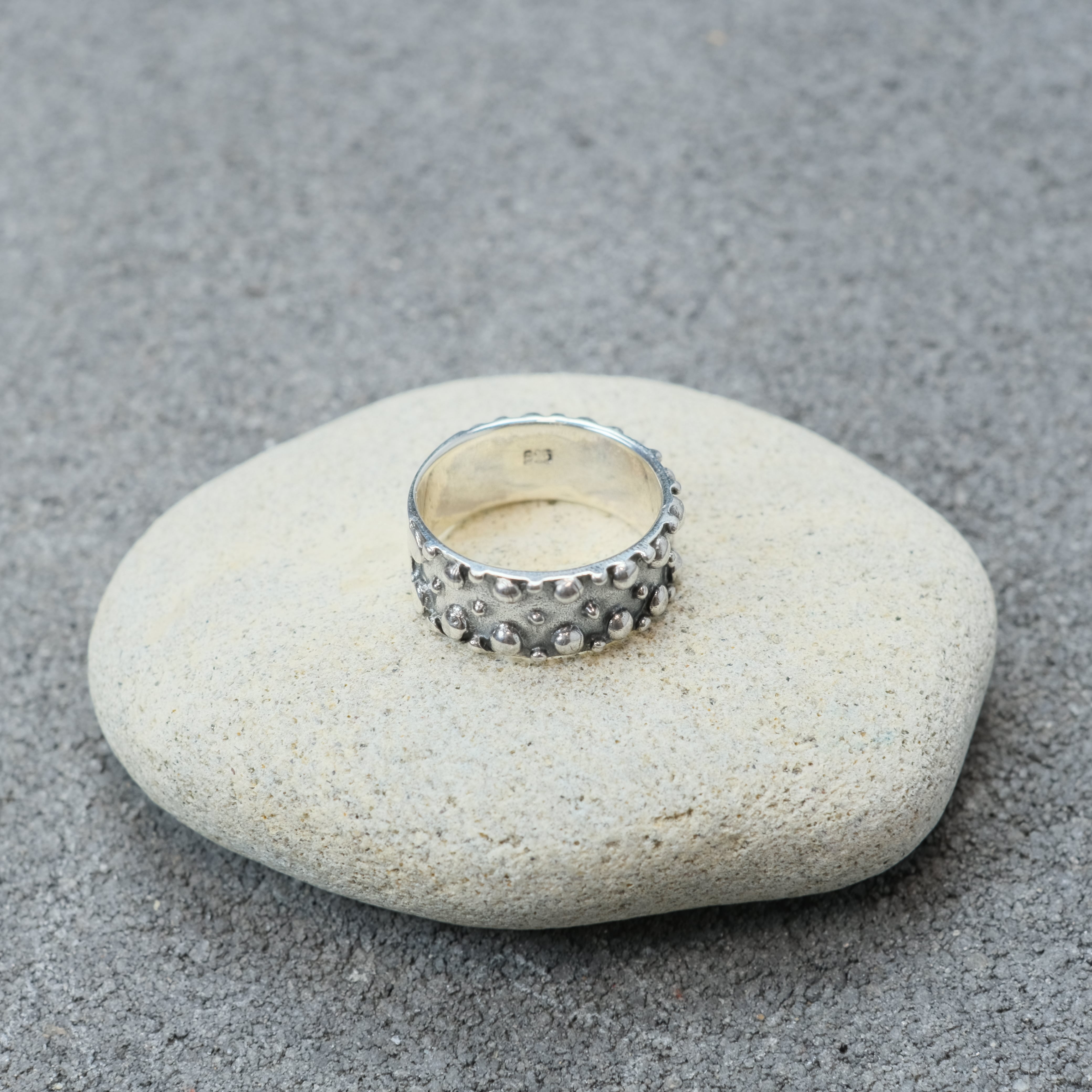 シルバー925 Silver 総柄いぶしデザインリング/軽研磨仕上げ/18号