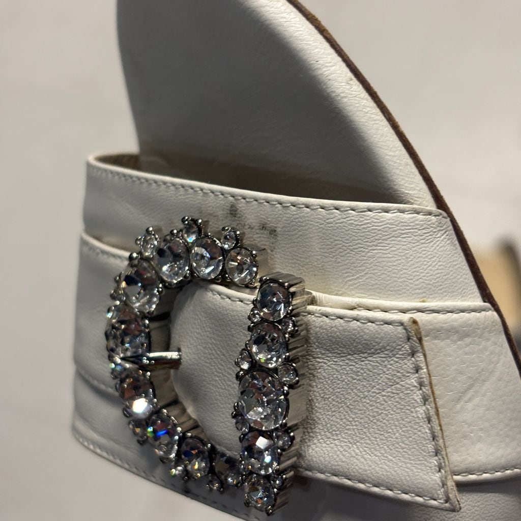 JIMMY CHOO ジミーチュウ Crystal Buckle Leather Mule Sandals