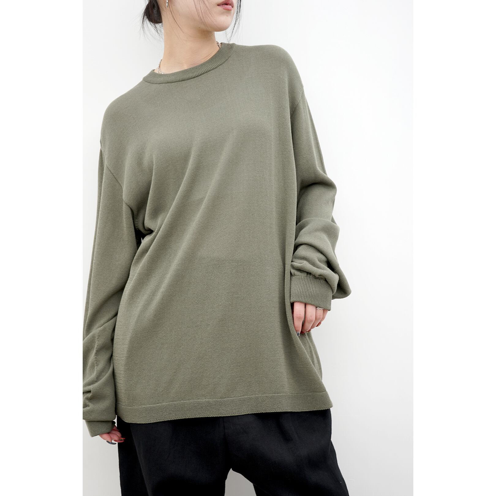 Blanc YM] (ブランワイエム) BL-23S-WKLS Wide Knit L/S Shirt (Khaki