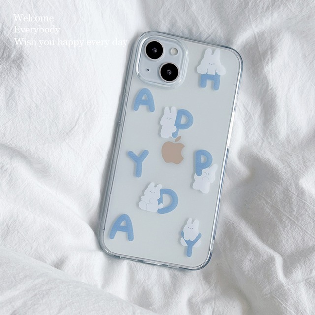 うさぎさん ゆるかわ Happy Day クリアケース 韓国っぽ かわいい アルファベット 透明 癒し Iphoneカバー スマホケース Nd おしゃれなスマホケース専門店 Ninufa