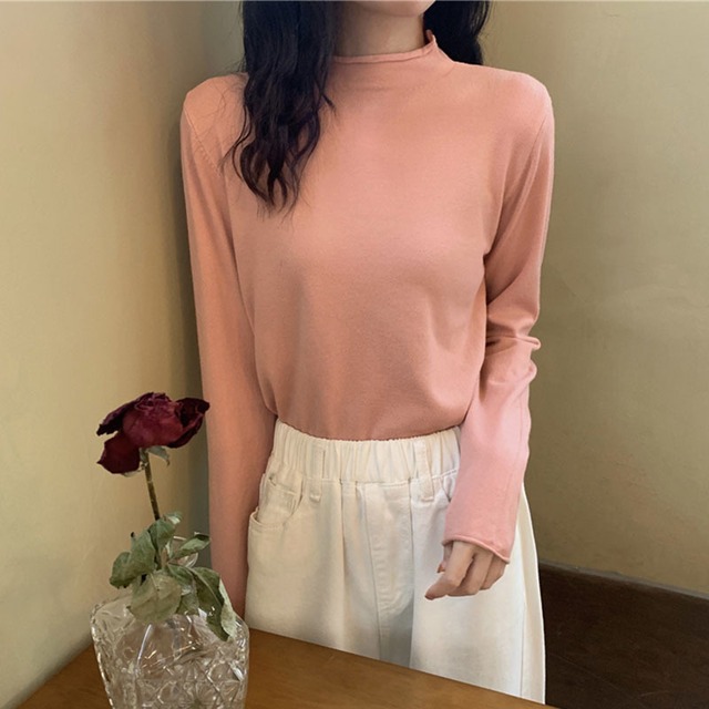 ソリッド カラーシャツ スタイルセーター トップス スリム ロング ソリッドカラー YY-ファッション63633388863