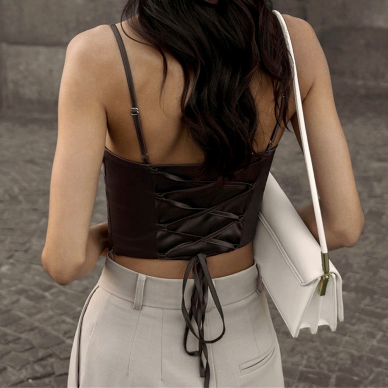 一点物 リメイク おもた パンク y2k ペイント カスタム 編み上げ キャミ 