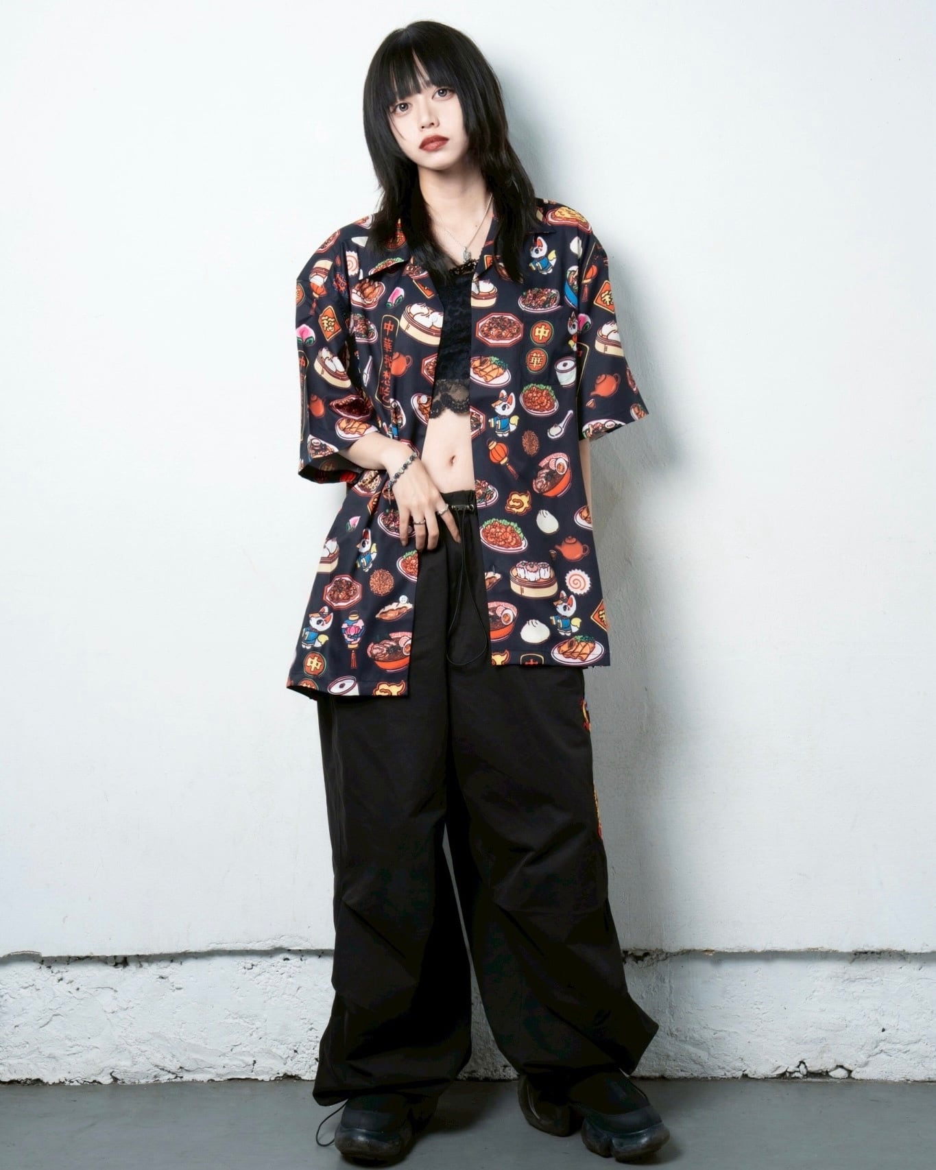 中村杏子コラボ中華総柄シャツ/Black | チュウカタベタイ