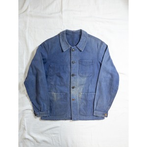 1950s "Adolphe Lafont" Faded Blue Cotton Twill Work Jacket with V Pockets