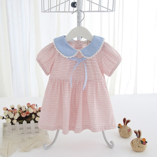 コットンの半袖ボーダーワンピ(ピンク)