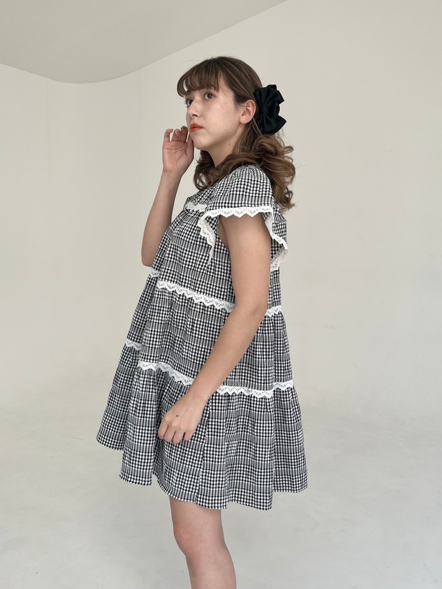 【GiGi viora】lace line gingham check onepiece