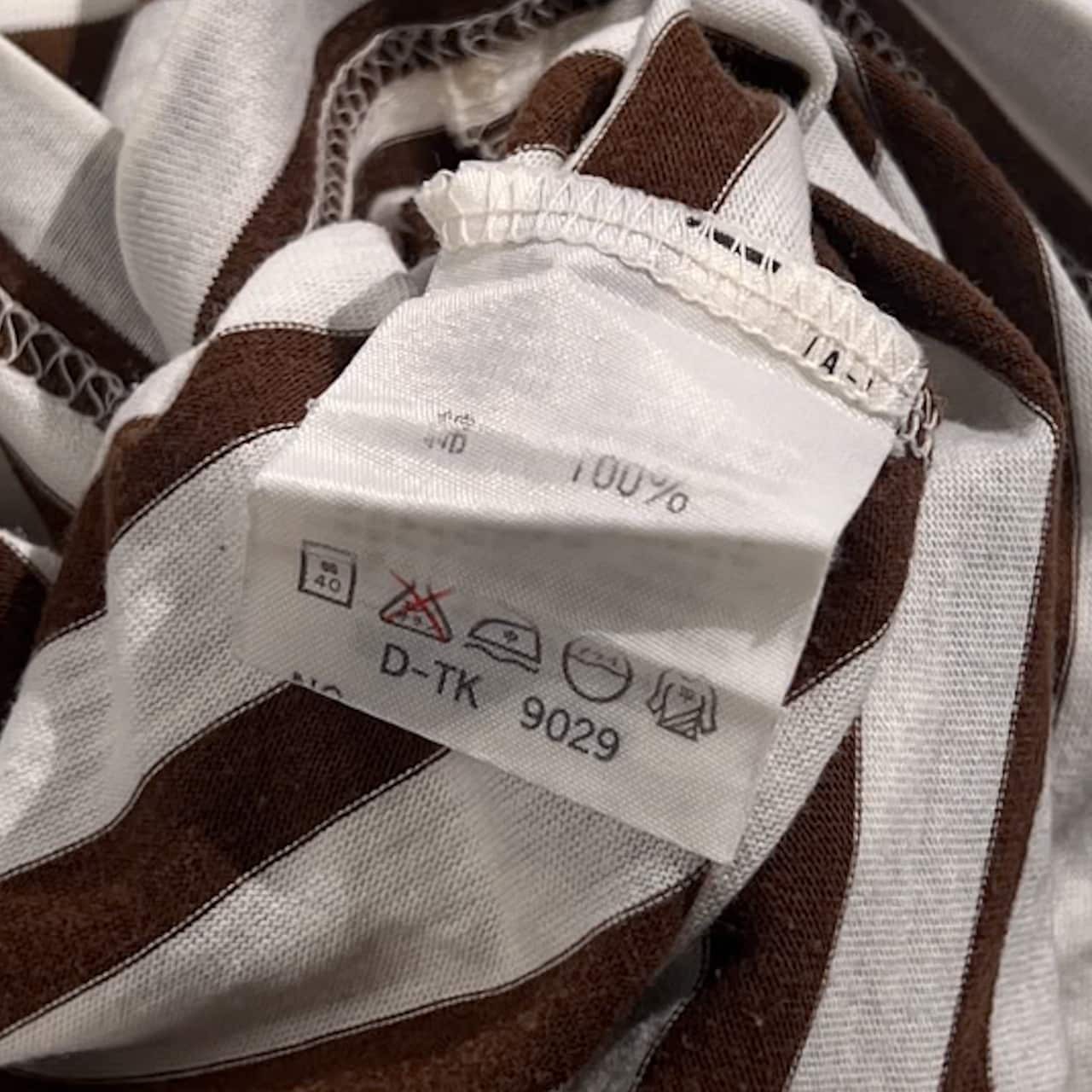 70s 80s CHEMISE LACOSTE シュミーズラコステ ボーダー 文字ワニ 半袖 Tシャツ 3/ブラウン×ホワイト系 メンズ ビンテージ