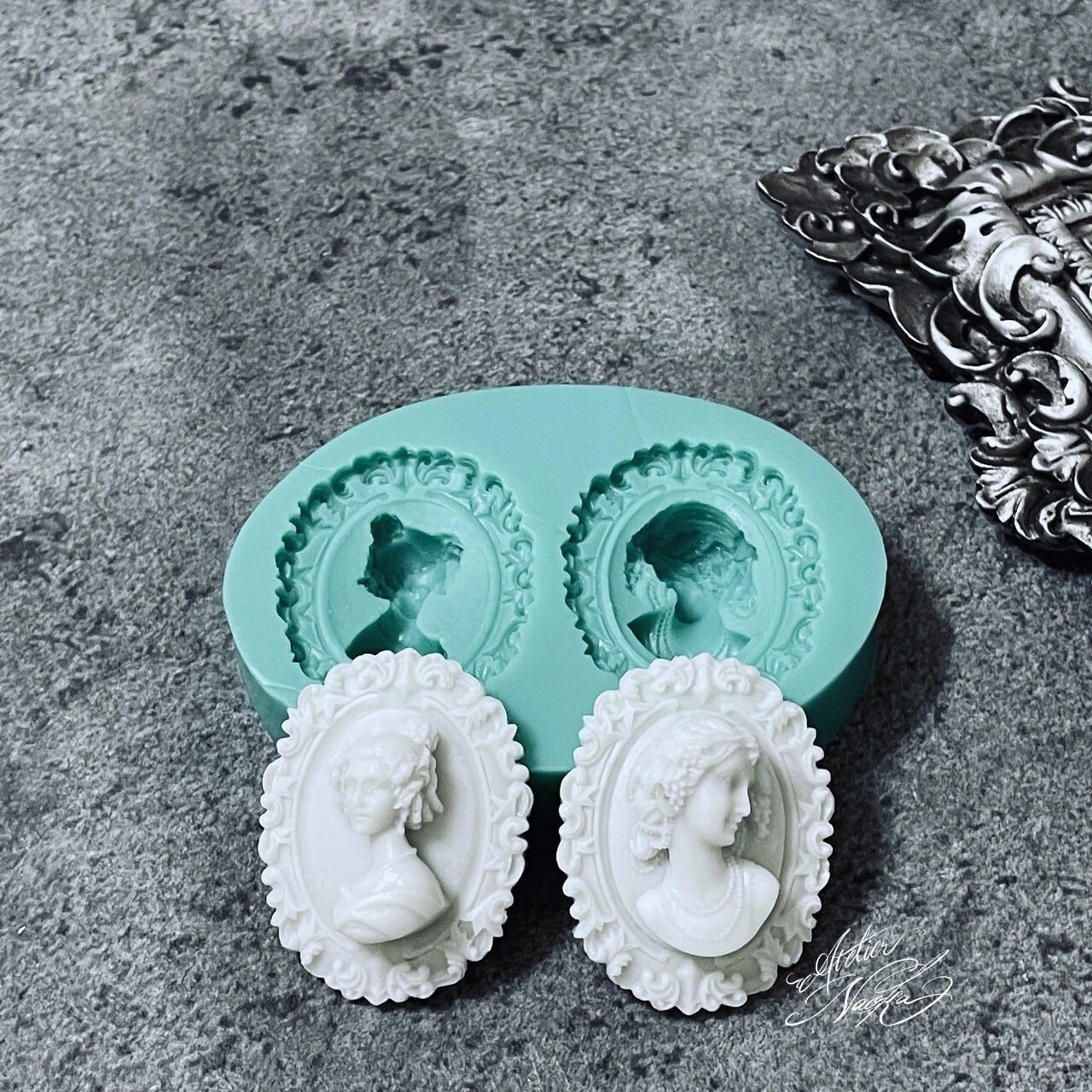 新品トレイ 2枚セット モノトーンジオメトリック柄が素敵です～♥ リボン (長方形) トレイ シリコンモールド | シリコンモールド・クレイ