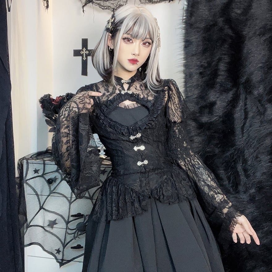 ゴスロリ通販 With U ブラウス レース シアー トランペットスリーブ