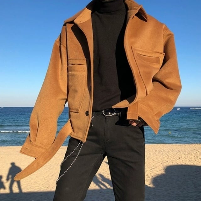 【予約販売】ブルゾン メンズ 無地 ブラック ショート丈 ビッグポケット ジャケット 防寒 お洒落 こなれ感 ベーシック 秋冬 M/L/XL