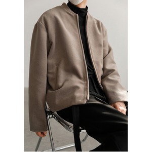 simple wool bomber jacket long sleeve stand collar full zip up mr0053