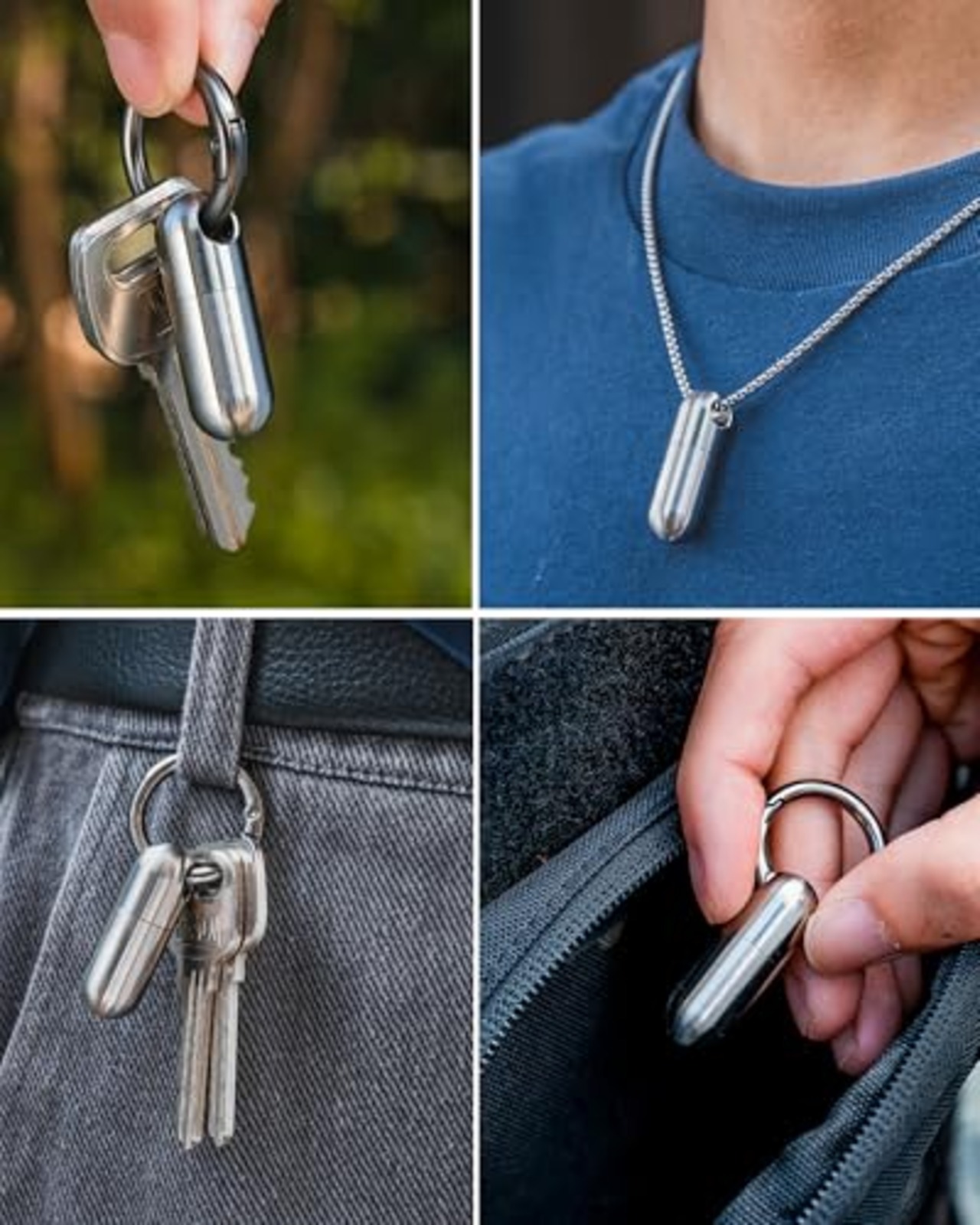 TIMULTI チタン（Ti) 薬ケース 防水 ピルケース 携帯型 カプセル サプリ 収納 小物入れ コンパクト ニトロ ケース アウトドア キーホルダー ペンダント メモリアル ケース (カプセル) (1個入り)