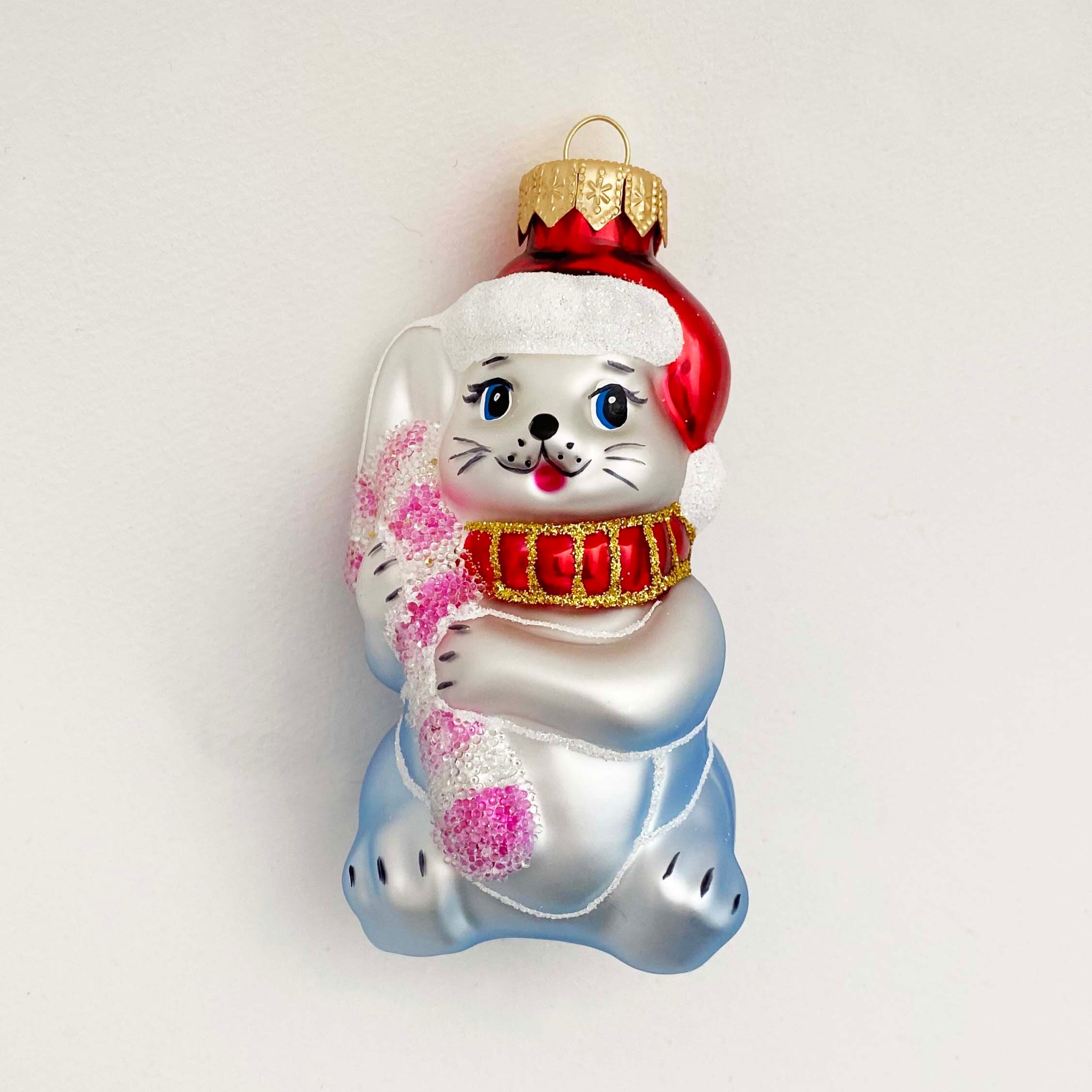 ウクライナ製 ガラスオーナメント（ステッキを持った猫）