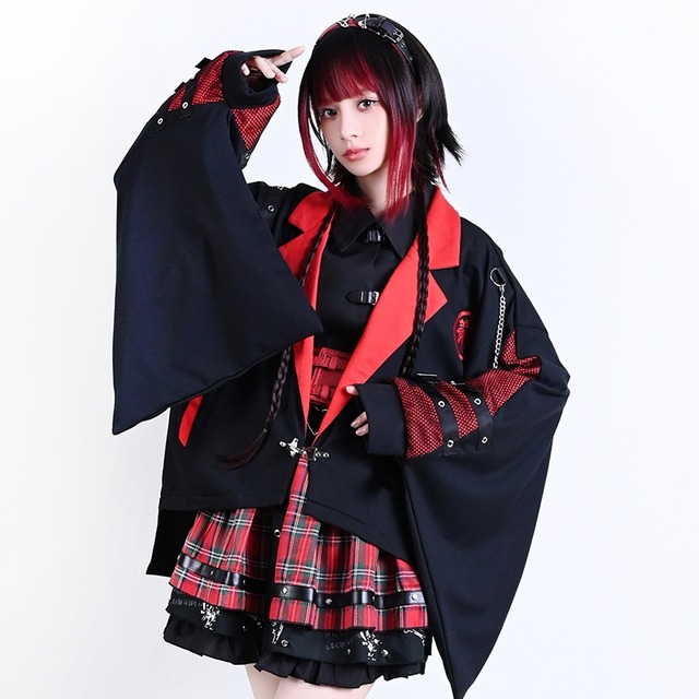 サブカル系地雷 羽織り 振袖シャツ バックプリント パンク Y2Kファッション