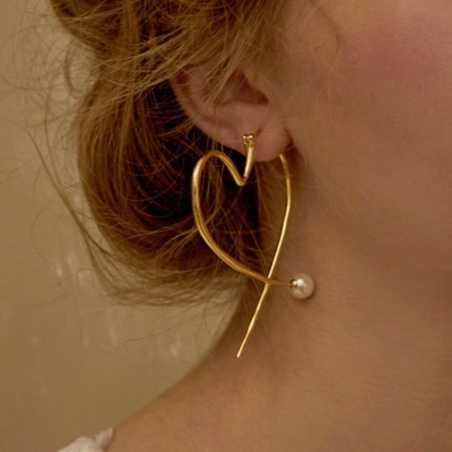 ハートフープパールピアス