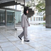 INTERIM / STRUCTURED DIAGONAL MELANGE WOOL DEADSTOCK PIPING DOUBLE JACKET