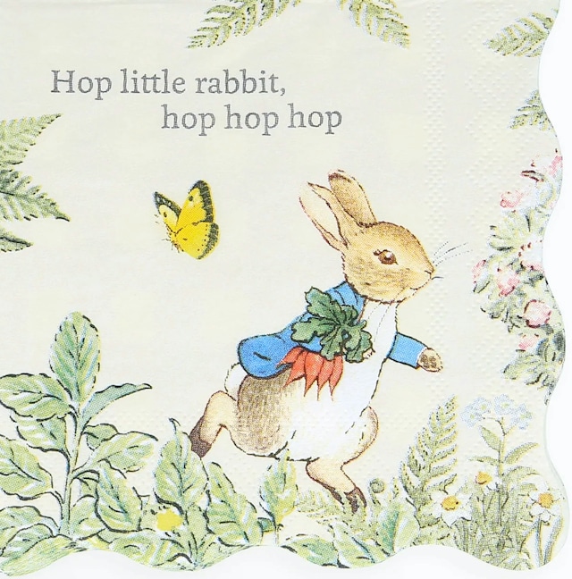 【Meri Meri】バラ売り1枚 カクテルサイズ ペーパーナプキン Peter Rabbit In The Garden クリーム ピーターラビット