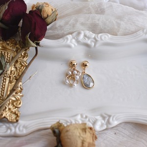 Elegant stone pearl pierce earring＊M-106