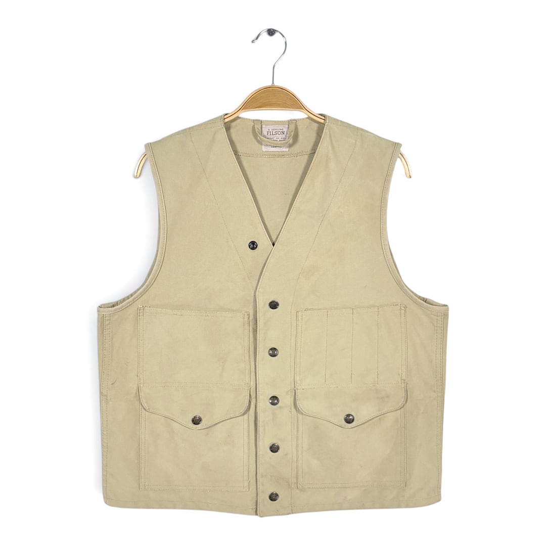 80s フィルソン ヴィンテージ ベスト ダック ハンティングベスト ドライフィニッシュティンクロス FILSON FORESTY SUPPLIERS サイズM相当 古着 CJ0121