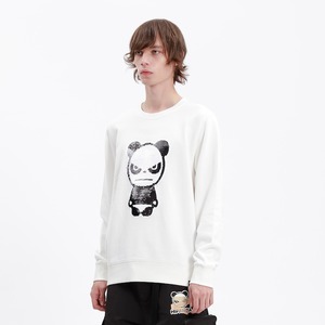 送料無料 【HIPANDA ハイパンダ】メンズ スパンコール ロゴ クルーネック スウェット トレーナー MEN'S SEQUINS BASIC HIPANDA LOGO CREW NECK SWEAT SHIRT / WHITE・BLACK