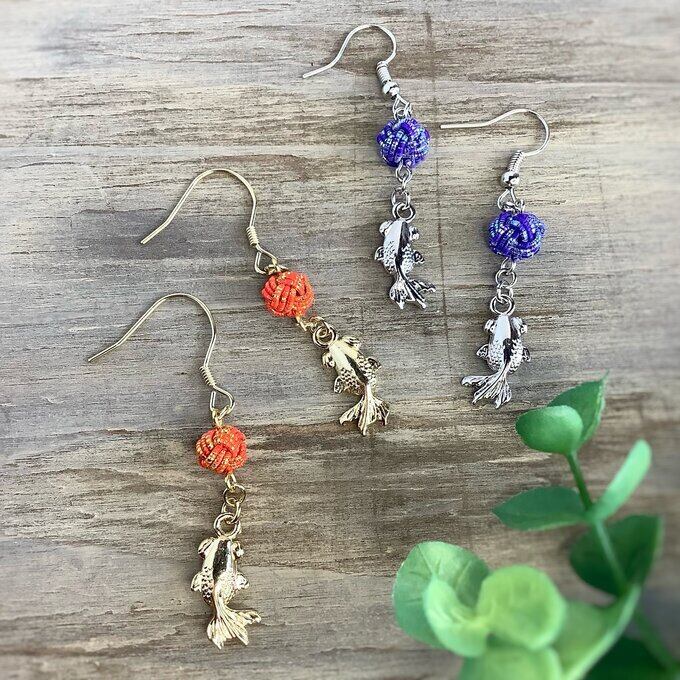 水引【銀魚】ピアス 大人可愛い 金魚 青 シルバー | PAY ID